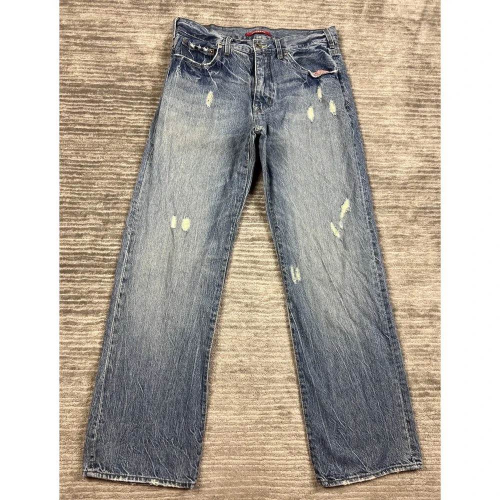 Unionbay Jeans Mens 34x32 Blue Denim Y2K Hong Kong Distressed Straight Leg - Picture 1 of 12